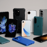 A collection of the latest smartphones released this month, showcasing sleek designs and advanced features.