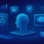 Futuristic digital illustration showing artificial intelligence tools and technology in 2025